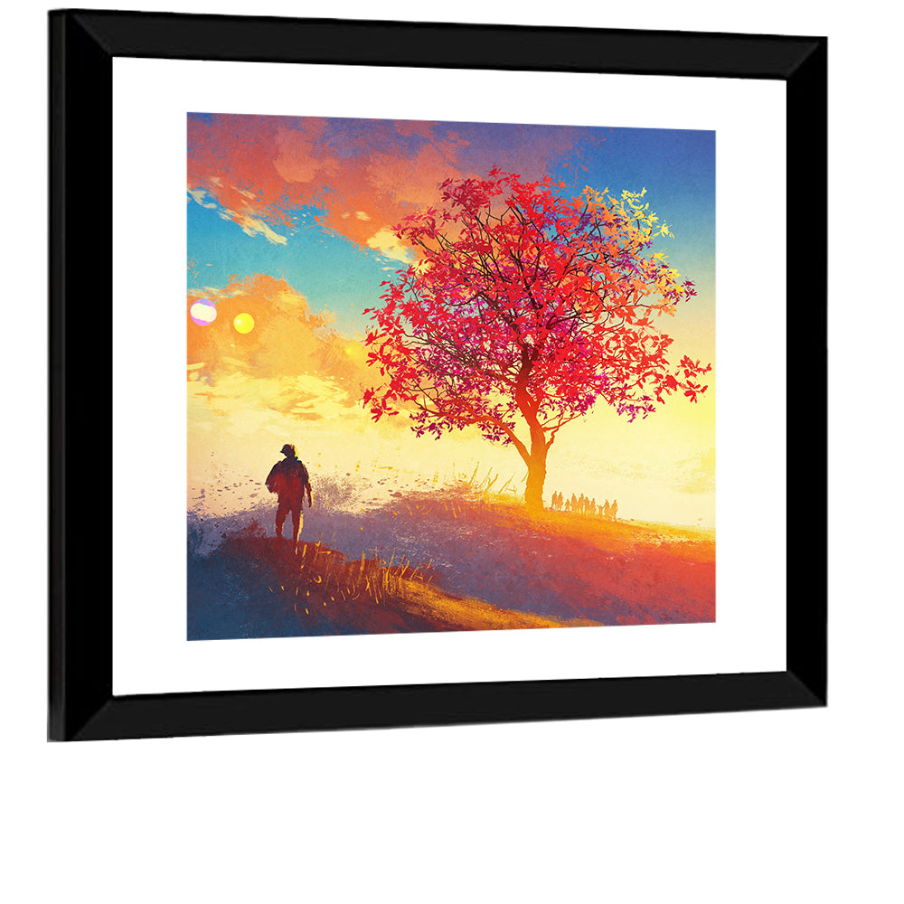Autumn Tree with Silhouettes Wall Art