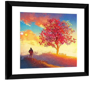 Autumn Tree with Silhouettes Wall Art