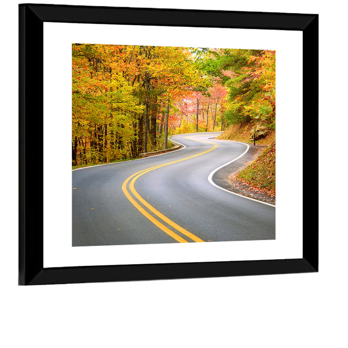 Winding Autumn Road Wall Art as a framed print