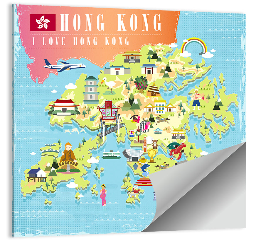 I Love Hong Kong Illustrated Cultural Map Wall Art