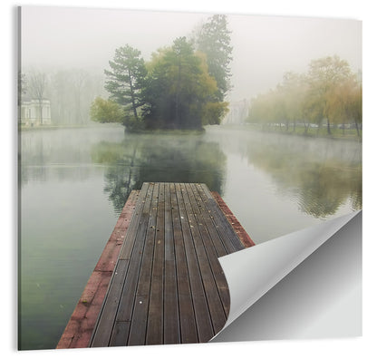 Wooden Pier on Foggy Lake Wall Art