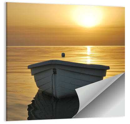 White Rowboat on Golden Sea Wall Art