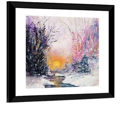 Golden Sunset Winter Stream Wall Art