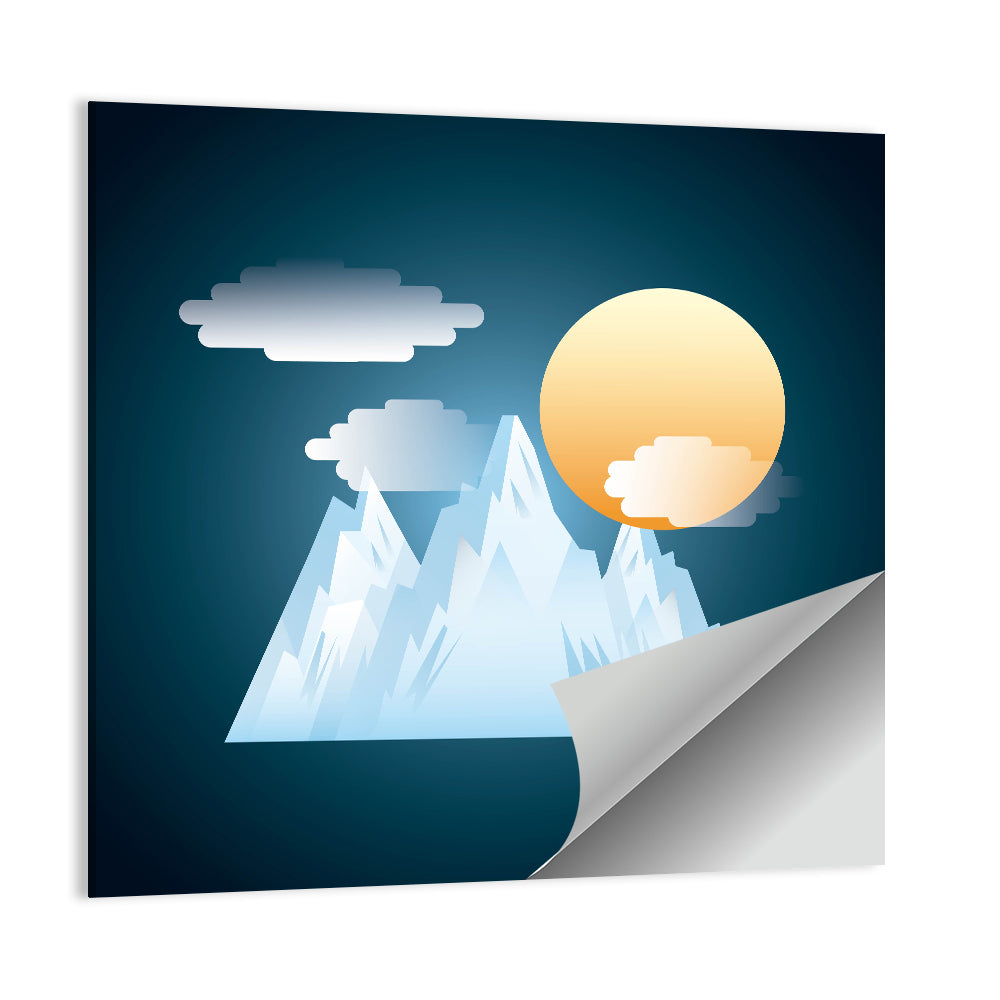Geometric Snowy Mountain with Golden Sun Wall Art