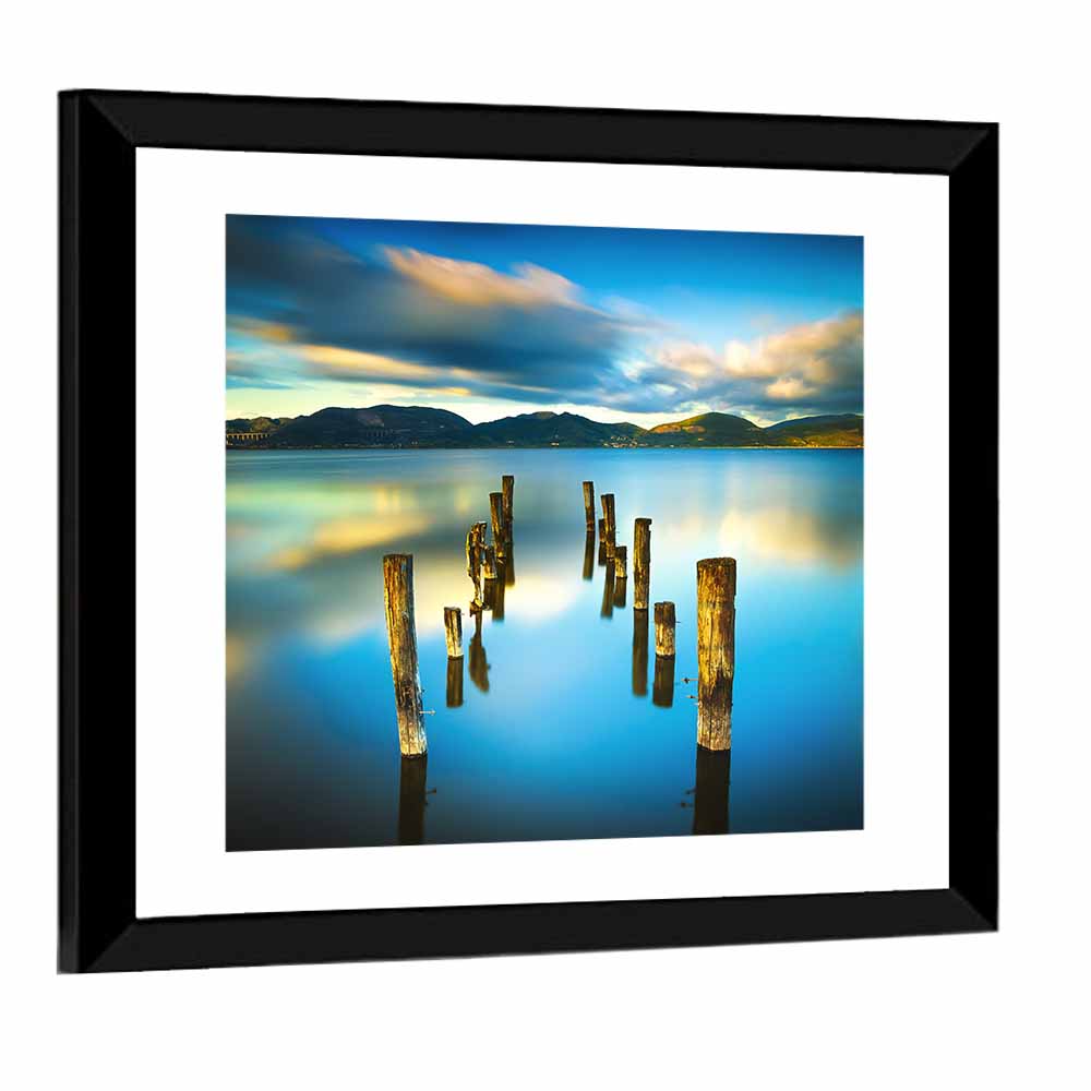 Golden Hour Pier on Lake Wall Art