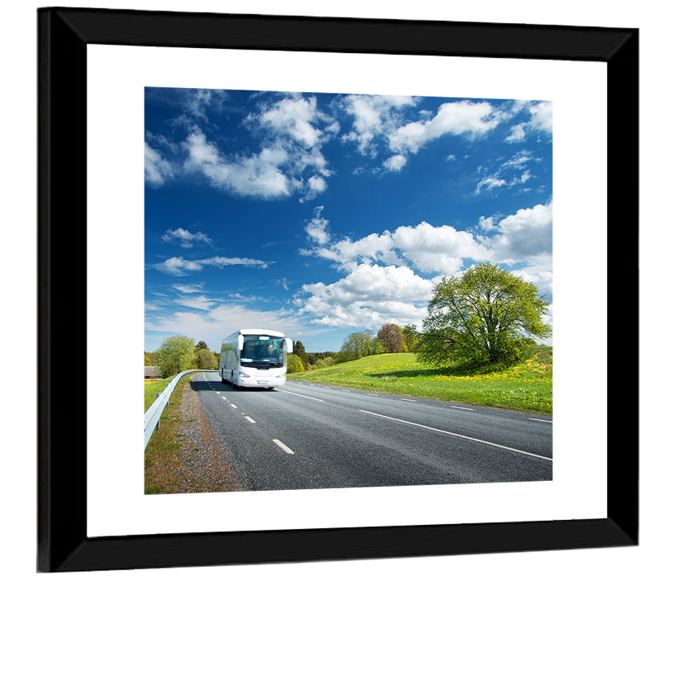 White Bus on Meadow Road Wall Art