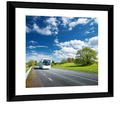 White Bus on Meadow Road Wall Art