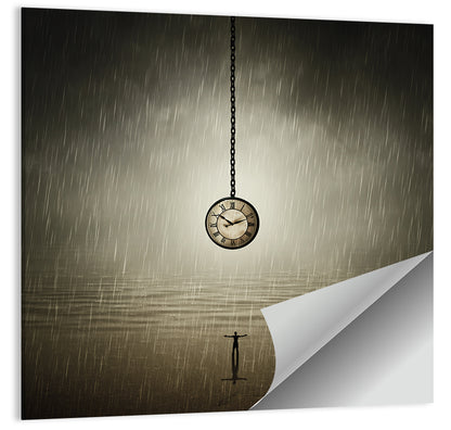 Suspended Pocket Watch in Rain Wall Art