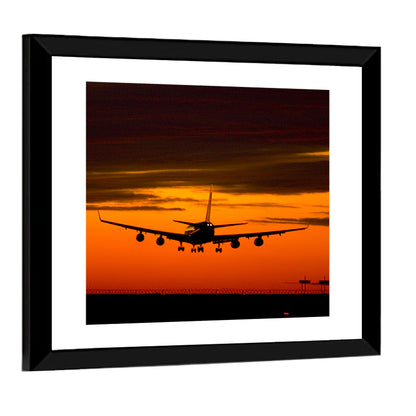 Airplane Landing at Sunset Wall Art