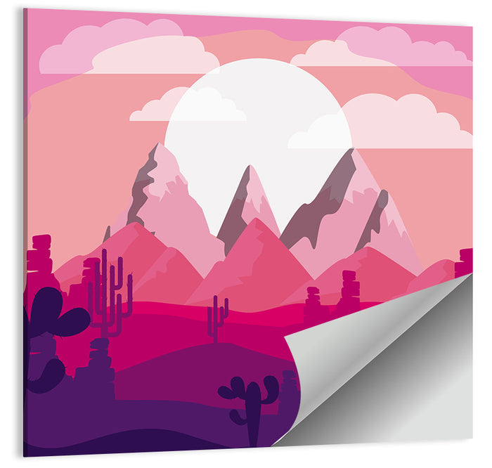 Magenta Desert Mountains Illustration Wall Art as a poster print