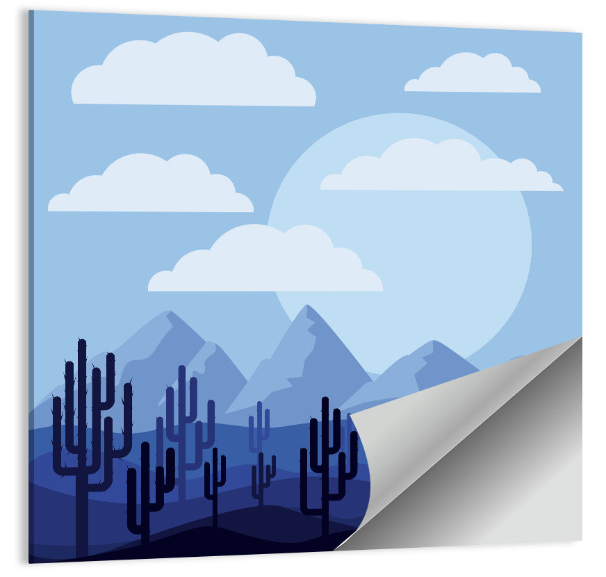 Blue Desert Cactus Illustration Wall Art