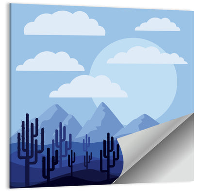 Blue Desert Cactus Illustration Wall Art