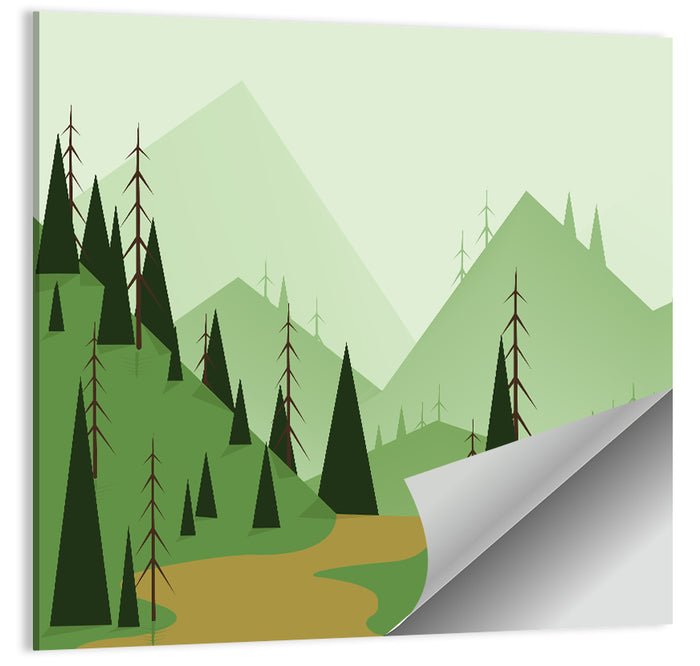Green Foggy Hills Illustration Wall Art as a poster print