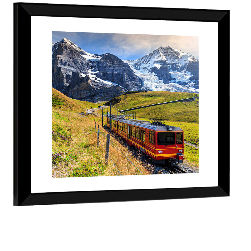 Red Alpine Train at Eiger Wall Art