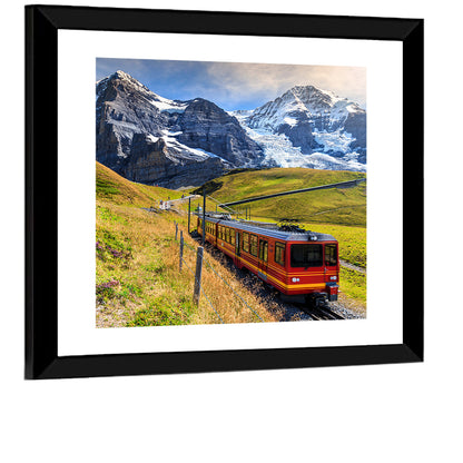 Red Alpine Train at Eiger Wall Art