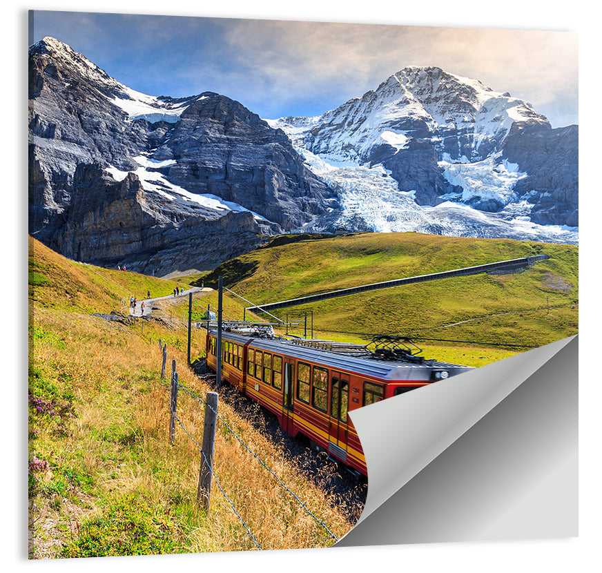 Red Alpine Train at Eiger Wall Art