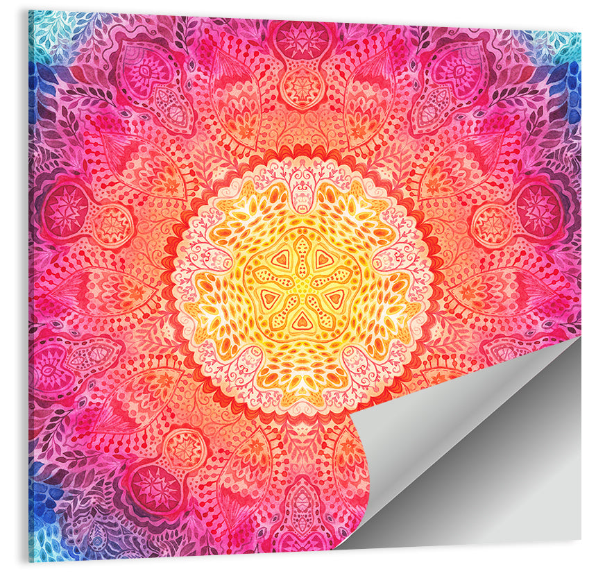 Watercolor Lace Mandala in Pink and Gold Wall Art