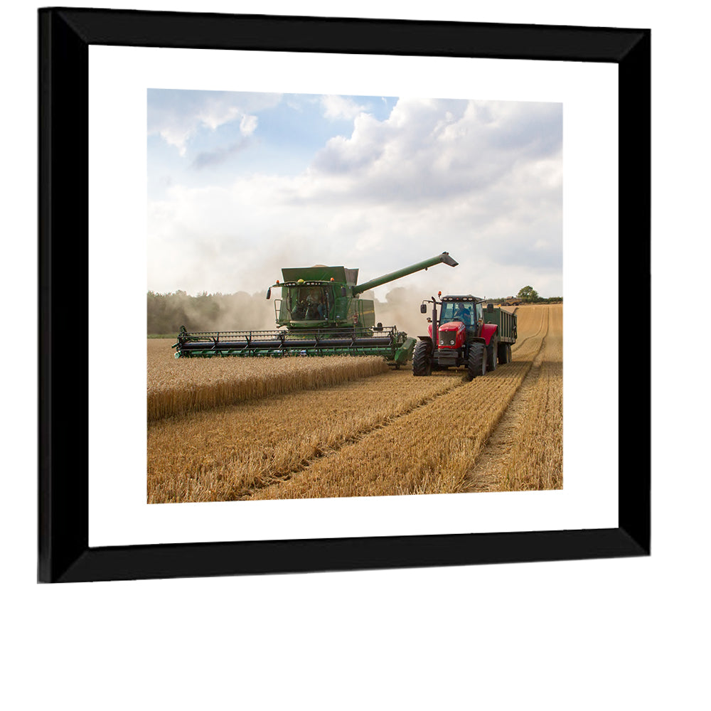 Wheat Harvest with Combine and Tractor Wall Art