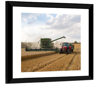 Wheat Harvest with Combine and Tractor Wall Art