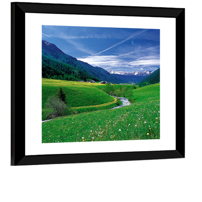 Snow-capped Peaks and Floral Meadow Wall Art