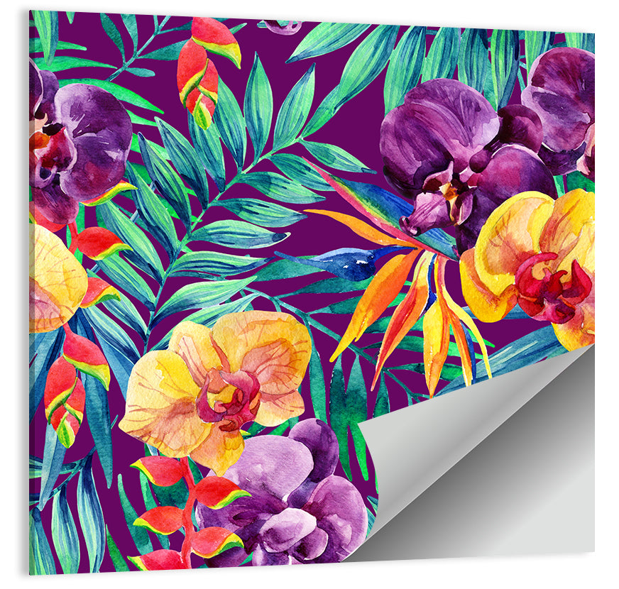 Tropical Orchid and Palm Pattern Wall Art