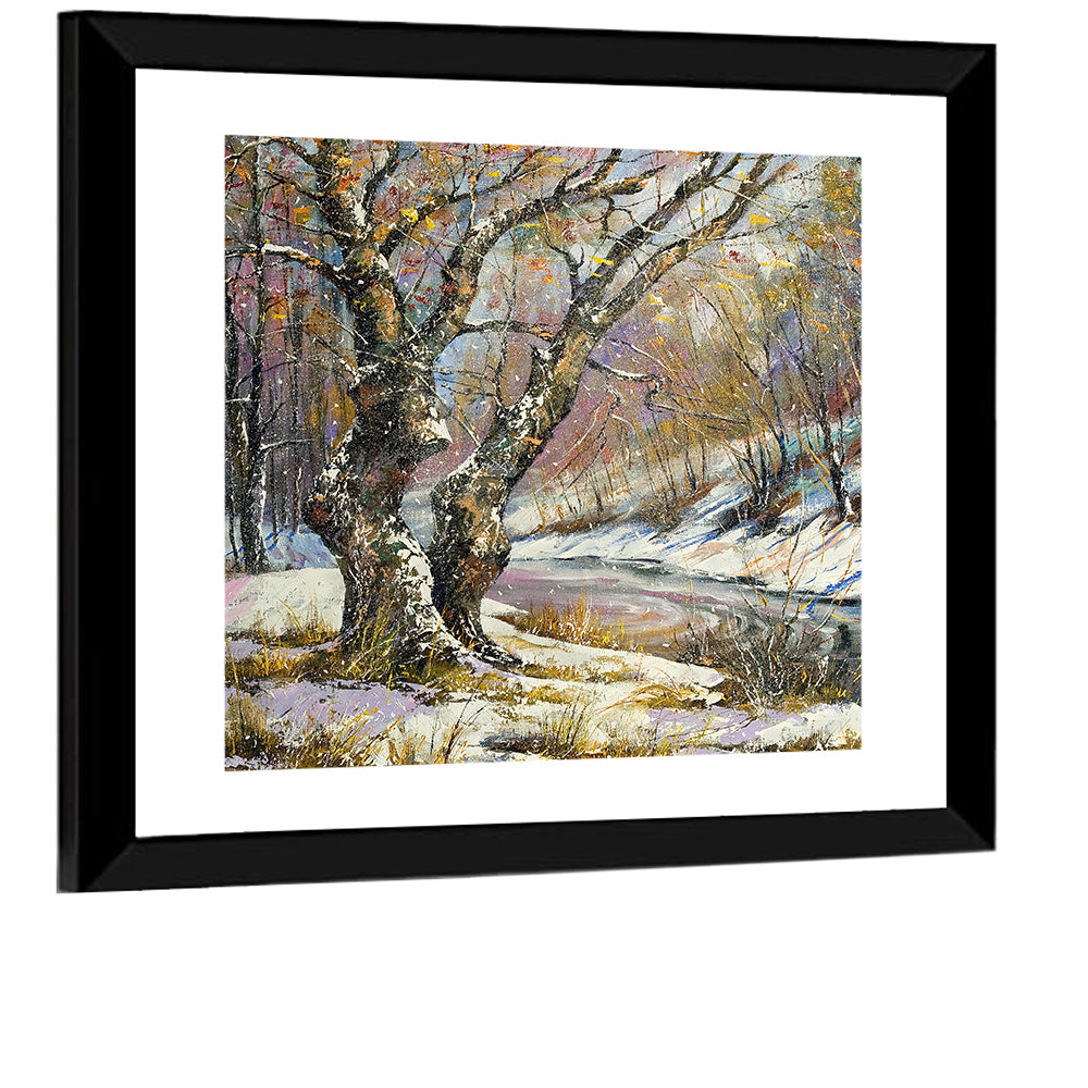 Frozen River in Winter Woodland Wall Art