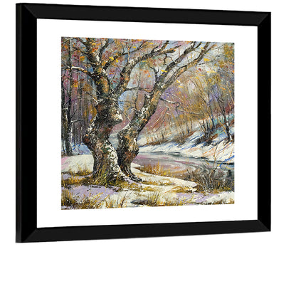 Frozen River in Winter Woodland Wall Art
