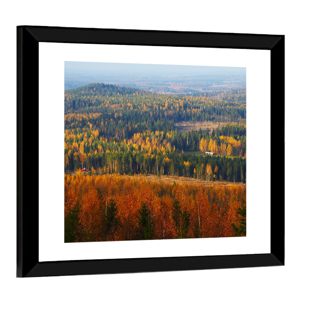 Finnish Autumn Landscape with Red-roofed House Wall Art