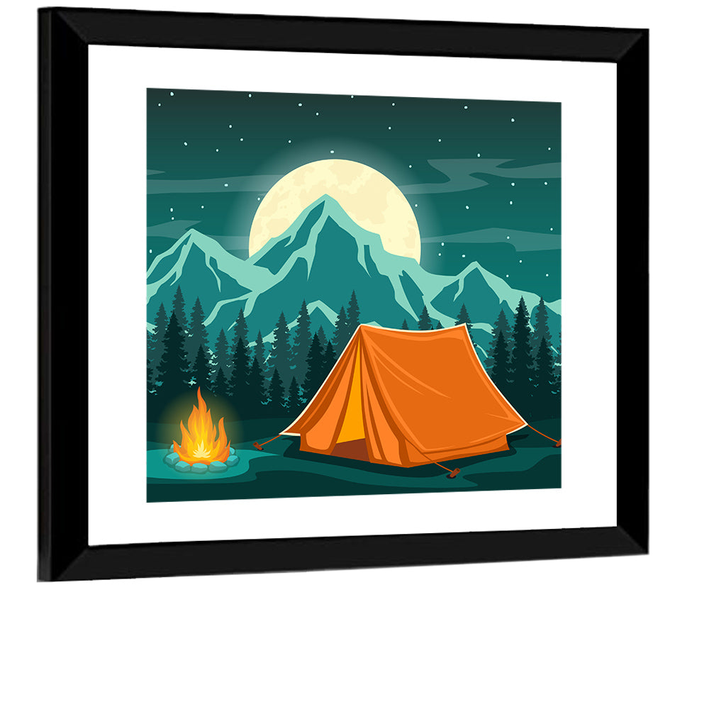 Moonlit Campfire Landscape Wall Art