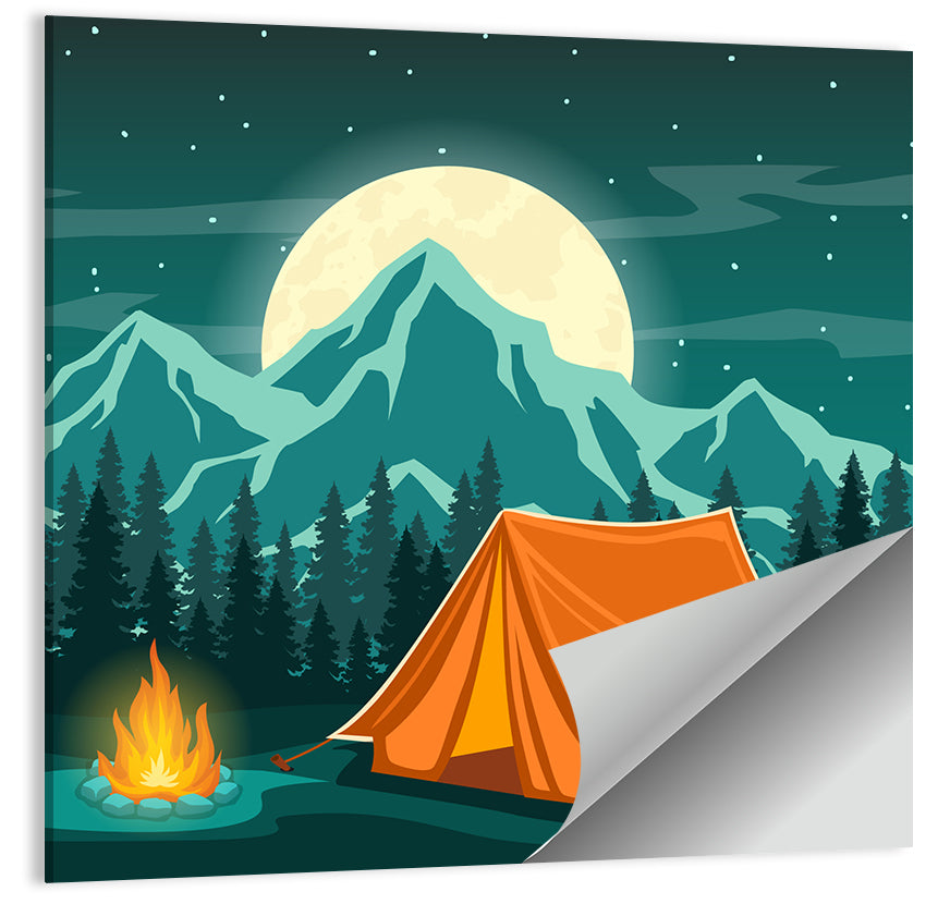 Moonlit Campfire Landscape Wall Art