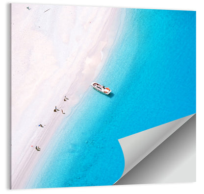 Aerial Beach Bay with White Boat Wall Art