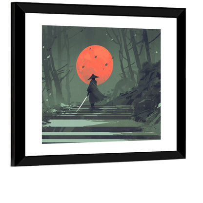 Samurai Under Red Moon Wall Art