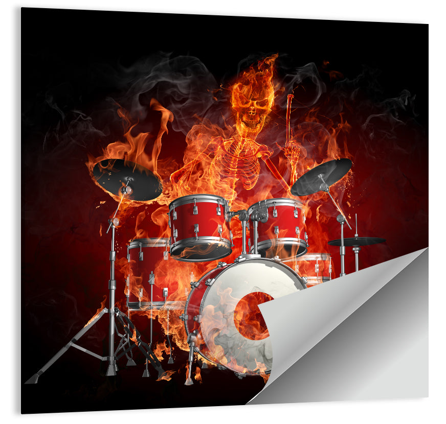 Flaming Skeleton Drummer Wall Art
