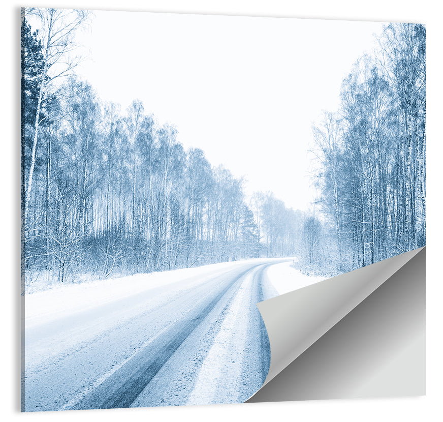 Tire Tracks on Snowy Road Wall Art