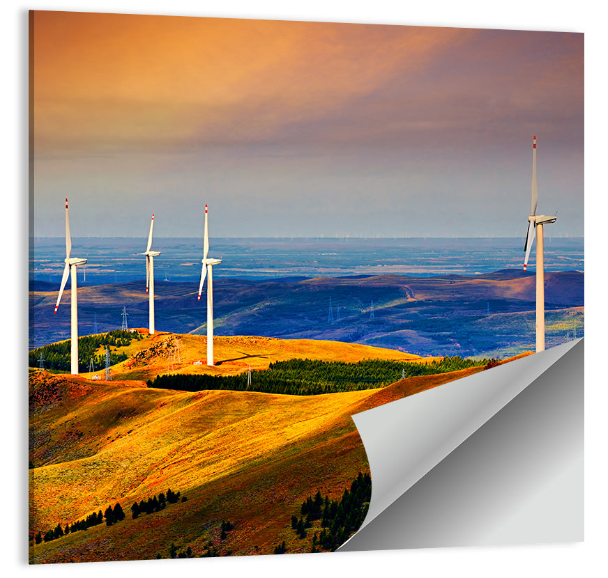 Golden Hour Wind Turbines Wall Art