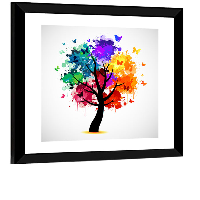 Painted Tree with Butterflies Wall Art as a framed print