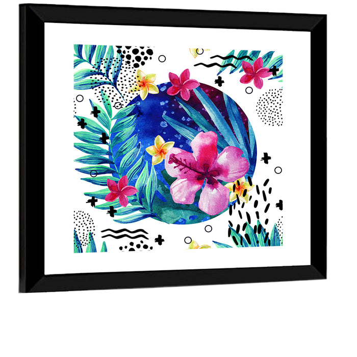 Tropical Botanical Circle Pattern Wall Art as a framed print