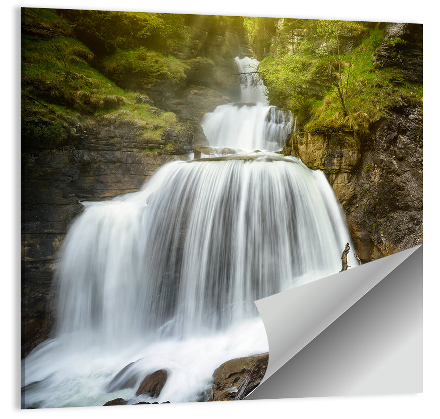 White Cascade Over Mossy Rocks Wall Art