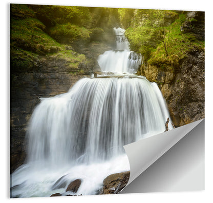 White Cascade Over Mossy Rocks Wall Art