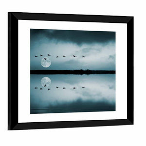 Birds Flock Over Lake Wall Art