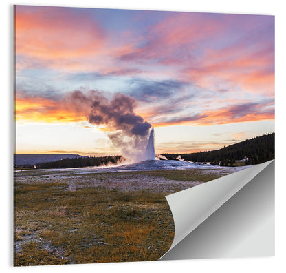 Old Faithful Erupting at Sunset Wall Art