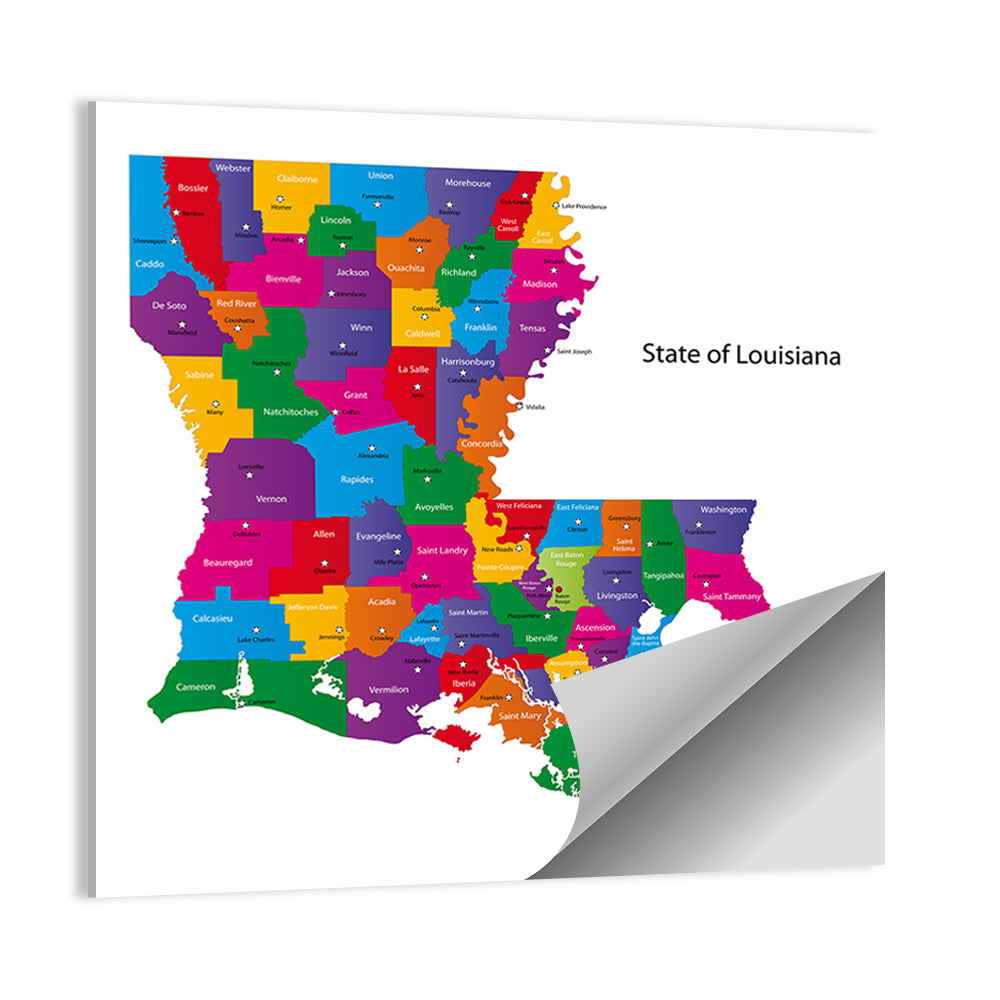 Colorful Louisiana Parish Map Wall Art