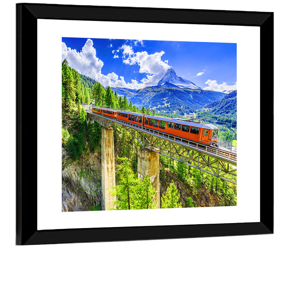 Gornergrat Tourist Train Wall Art, framed print, square