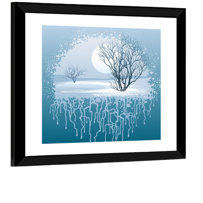Moonlit Winter Tree Illustration Wall Art