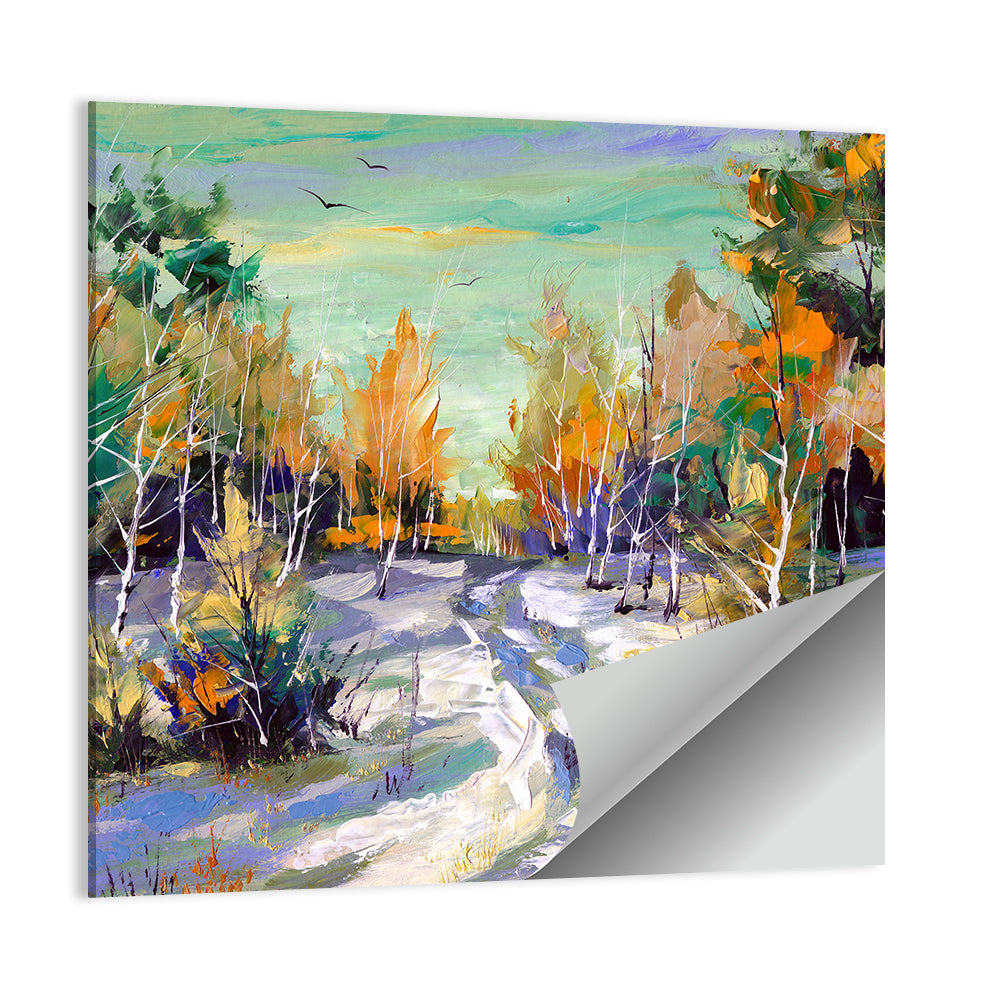 Winter Birch Forest Path Wall Art