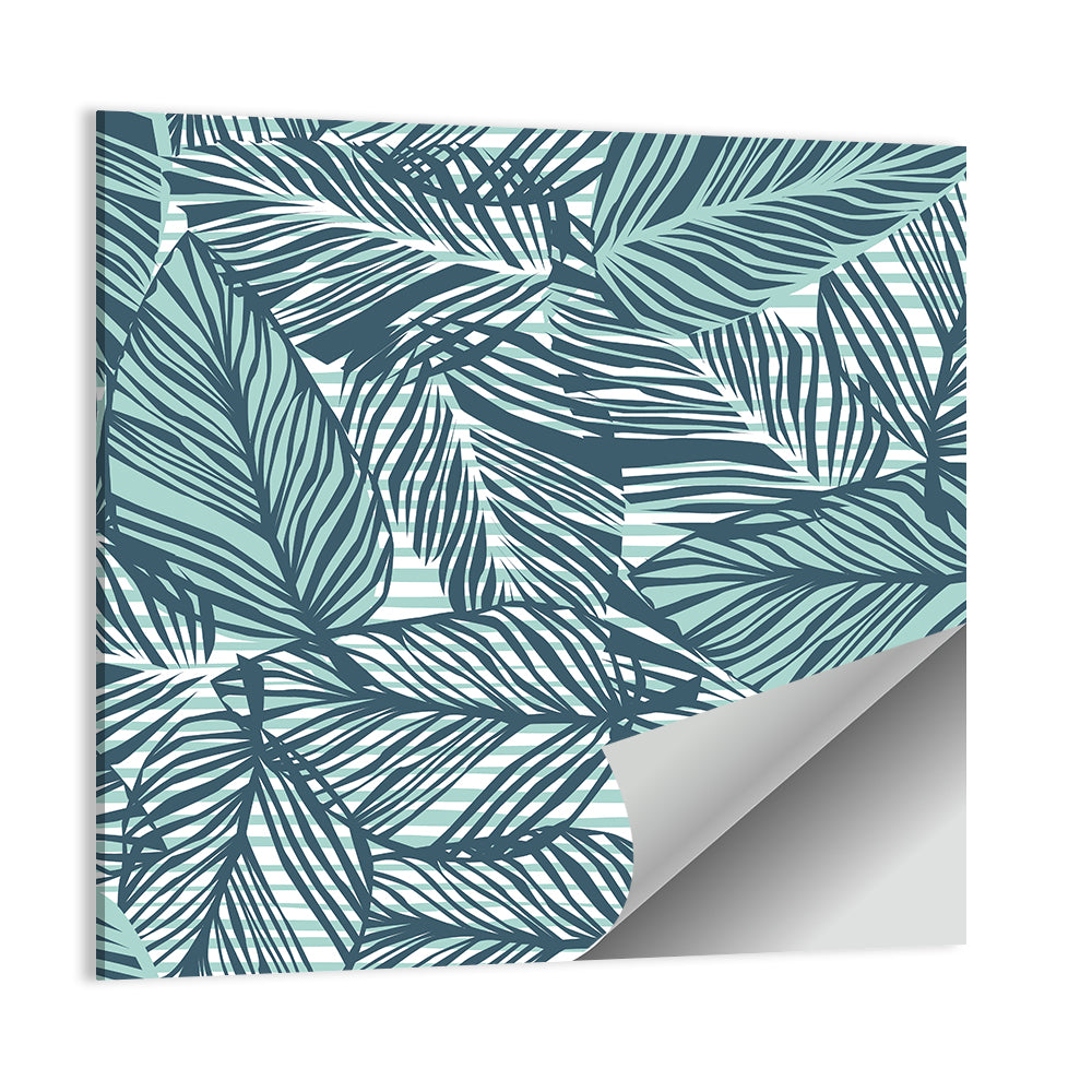 Striped Blue Palm Leaves Pattern Wall Art
