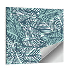 Striped Blue Palm Leaves Pattern Wall Art