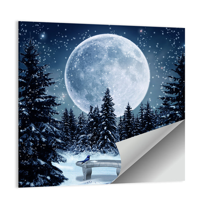 Full Moon Over Snowy Pines Wall Art as a poster print