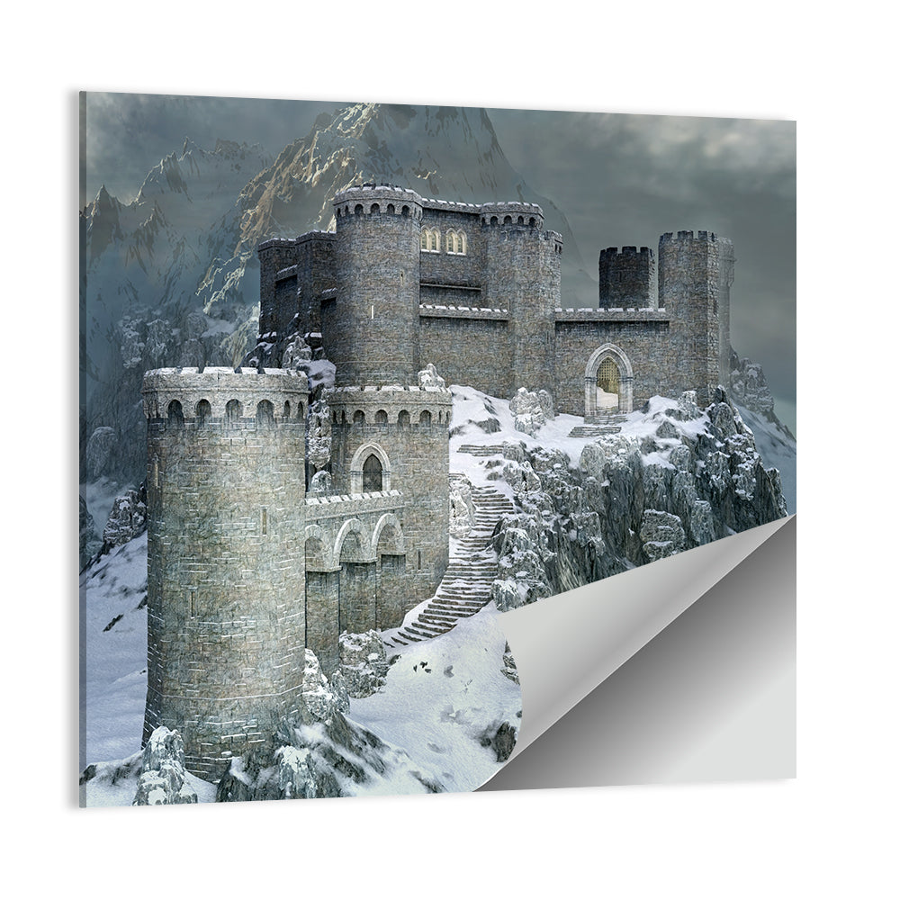 Snowy Medieval Castle Illustration Wall Art