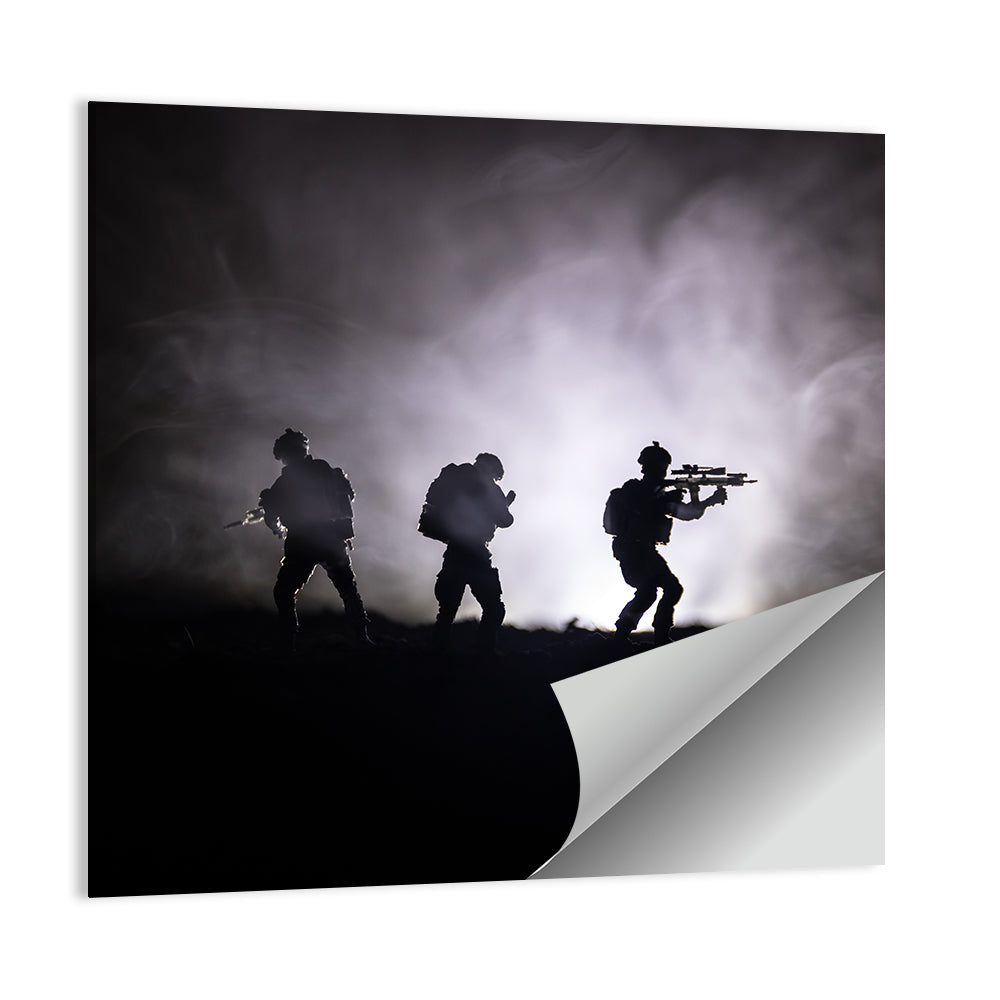 Three Soldiers Silhouette in Fog Wall Art